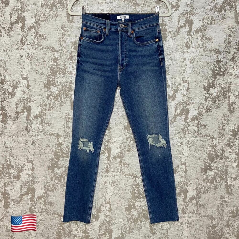 Re/Done 90's Comfort Stretch High Rise Ankle Crop Jeans in Dusk Destroy